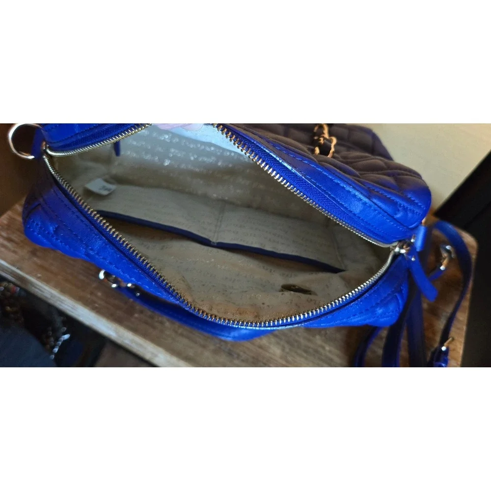 Kate Spade Quilted Leather Satchel Cobalt Blue Gold Chain Crossbody Bag
